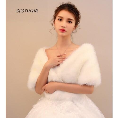Bridal Accessories Wedding Wrap Shawl Bride Coat Women Bolero White Bridal Capes Cloak Faux Fur Bolero PJ025