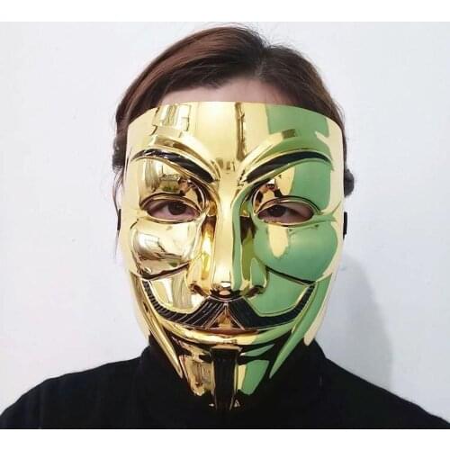 Gold Silver V Mask Masquerade Masks for Vendetta Anonymous Valentine Ball Party Decoration Full Face Halloween Scary Party Mask