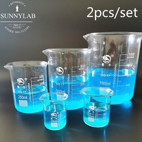 1set Low Form Beaker Measuring Glass Chemistry Lab Borosilicate Glass Transparent Beaker