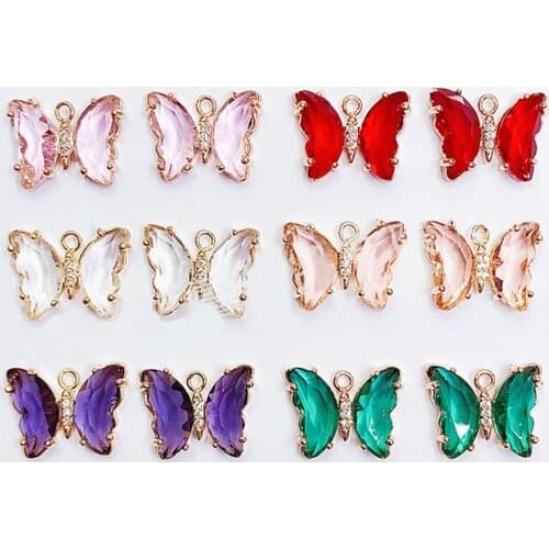 10Pcs Color Mixing Shining Butterfly DIY Accessories Fashion Girls Handmade Making Earring Necklace Pendant Jewelry Wholesale