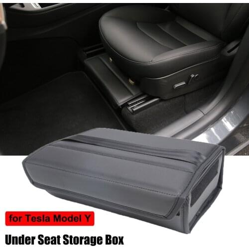 2021 NEW For Tesla Model Y Under Seat Storage Box Folding Leather Organizer Box Car Modification Interior Car Accessories