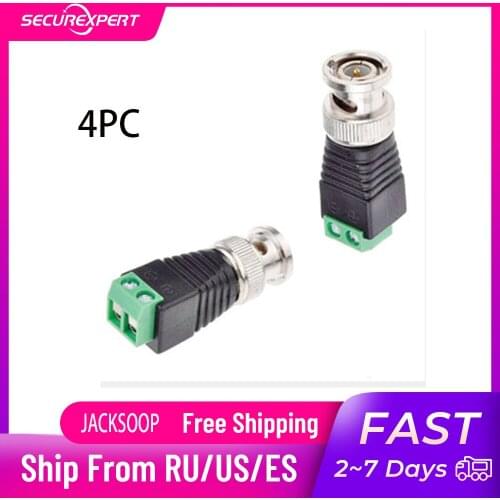 4PCS BNC Male Connector for AHD CCTV Security Surveillance Camera Coax Cat5 Cat6 Cables
