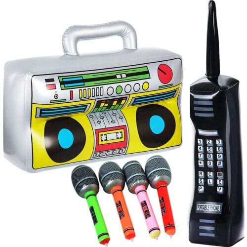 4PCS/SETInflatable Boom Box PVC Radio Inflatable Mobile Phone 2Pcs Inflatable Microphones Funny Photo Props Party Decorations