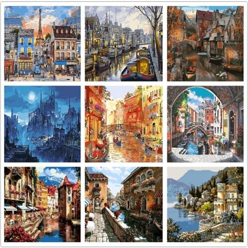 LUOVIZEM DIY 5D Diamond Painting Europe America Architecture Landscape Embroidery Full Square/Round Drill Home Decor Painting