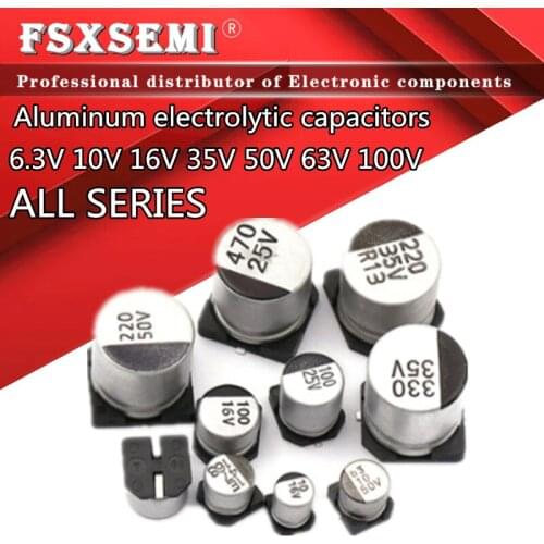 6.3V 10V 16V 35V 50V 63V 100V Aluminum Electrolytic Capacitor 1uf 2.2uf 3.3uf 4.7uf 10uf 22uf 33uf 47uf 100uf 220uf 330uf 470uf