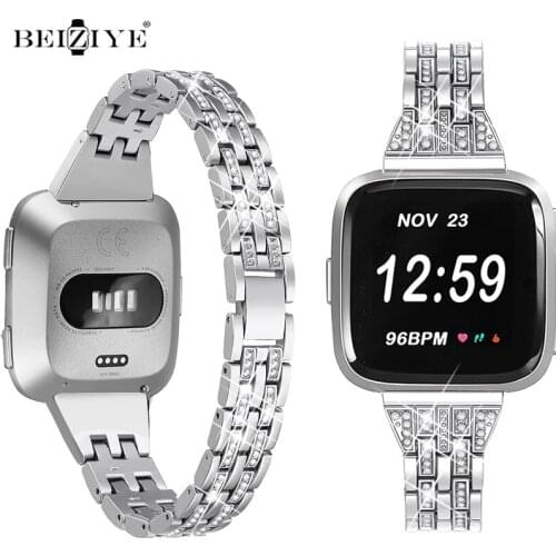 Diamond Watch Band For Fitbit Versa/Versa 2/Versa Lite&SE Stainless Steel Smartwatch Bling Diamond Bracelets Wristband Women