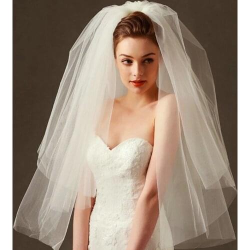 Wedding Veil Simple Tulle White Ivory Two Layers Bridal Veil Cheap Bride Accessories 75cm Short Women Veils With Comb