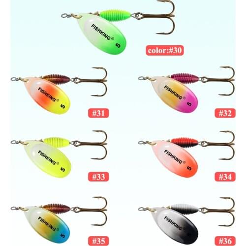 FISH KING 1Pcs Fishing Hook Spoon Lures Pike Metal With Treble IN Fold Clevis Brass Material 360° Rotating Freshwater Saltwater