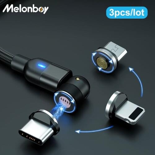 3A Quick Charge Magnetic USB Cable 540 Rotate Magnet Charger For Xiaomi Samsung Micro USB Type C Cable Data Wire Mobile Phone