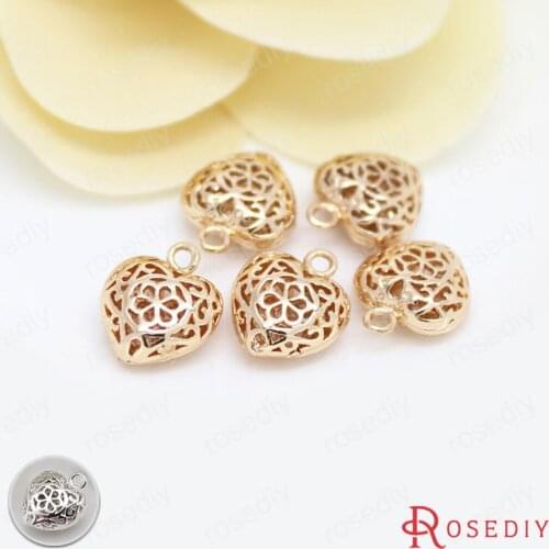 D188)10 pieces 11x12.5mm 24K Champagne Gold Color Plated Brass Hearts Charms Pendants High Quality Diy Jewelry Accessories
