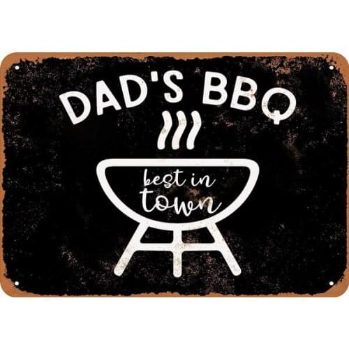 Fersha 20x30 Inches Metal Tin Sign Dads BBQ Best in Town (Black Background) Vintage Look