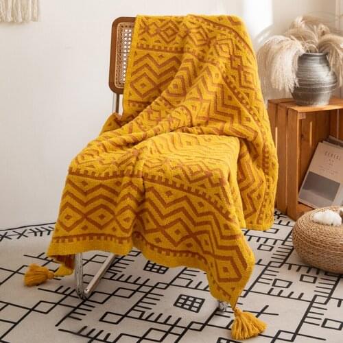 Soft Throw Blanket Mustard Yellow Grey Ivory Tribal Pattern Travel Blanket 130x160cm Home Sofa Chair Couch Bed 50"x62"