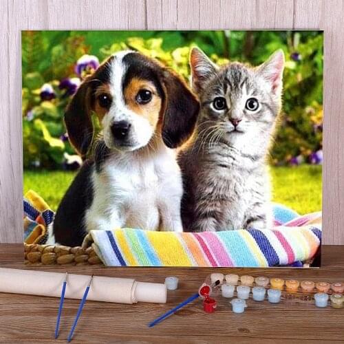 Cat Animal DIY Painting By Numbers Package Acrylic Paints 40*50 Canvas Painting Decorative Paintings For Adults Wholesale Art