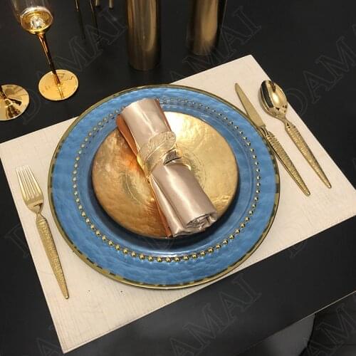 European Ceramic Plate Set Golden Stroke Western Steak Dish Dining Table Decoration Main Course Kitchen Dishes and Plates Sets