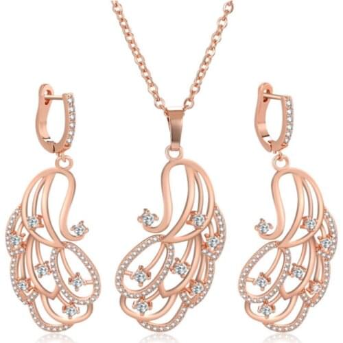 Womens Jewelry Sets Zircon Pendant Earring Set Sterling Gold Cubic Zirconia Pendants Necklace Rose Gold Sets Wedding Gift