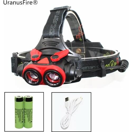 Uranusfire ZOOM Headlight USB 18650 AA Head Lamp 2 x XM-L T6 LED Light Flashlight Headlamp for Outdoor Camping Fishing
