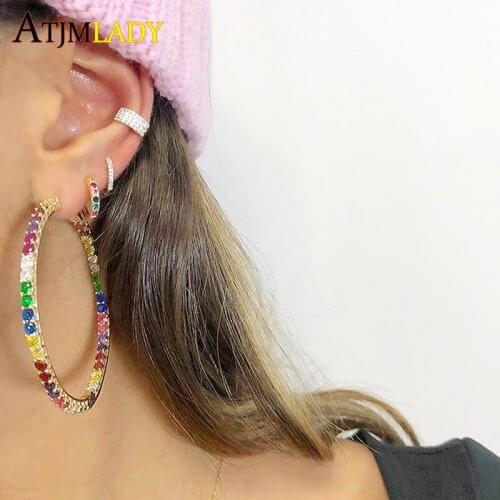 New Colorful Cubic Zirconia Circle Hoop Gorgeous Stunning Earring Hoops For Women 45MM High Quality Multi Color Fashion Jewelry