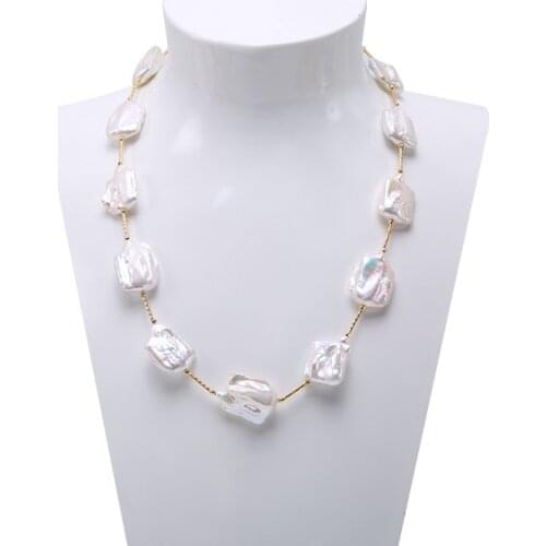 NEW Hand knotted natural white baroque alien pearl necklace fashion jewelry 20inches