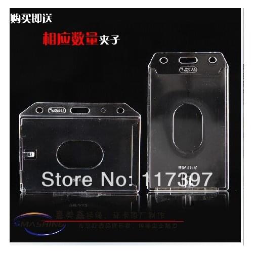 Wholesale Hard ID Card Holder with metal clip transparent plastic id card bade holder 20pcs/lot