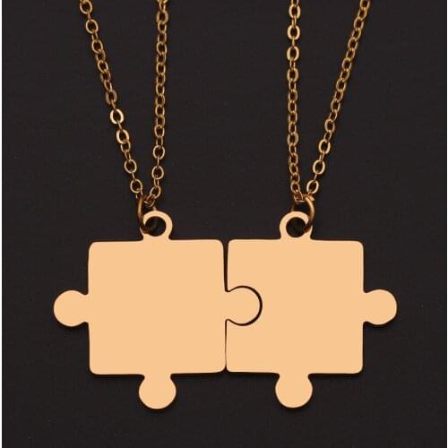 2 PCS Stainless Steel Puzzle Necklace For Men Woman Couples Puzzle Pendant Necklace Best Friend Jewelry Link Chain Chocker Gift