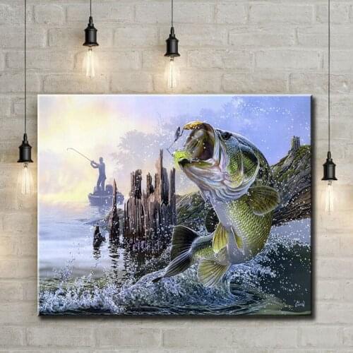 Pastoral animal big fish scenery oil painting canvas printings printed on canvas wall art decoration pictures