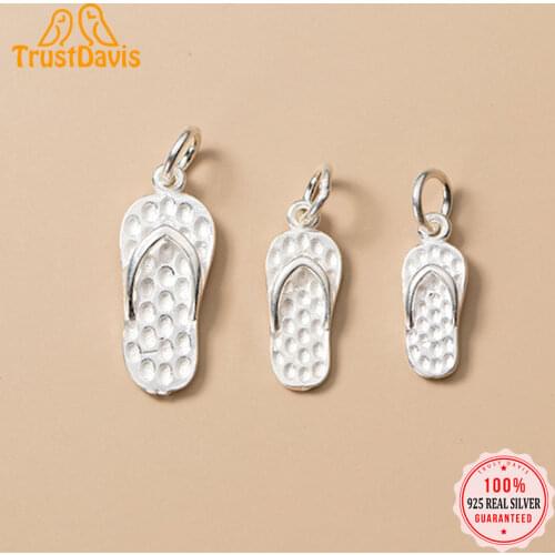 TrustDavis Real 925 Sterling Silver Fashion Sweet Slippers Charm Pendant Handmade DIY Accessories Fine Jewelry Wholesale DZ284