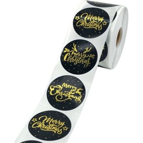 Clear Gold Foil Merry Christmas Stickers Seals Labels for Thank You Invitation Cards Gifts Bakery Envelopes Shopping Packaging