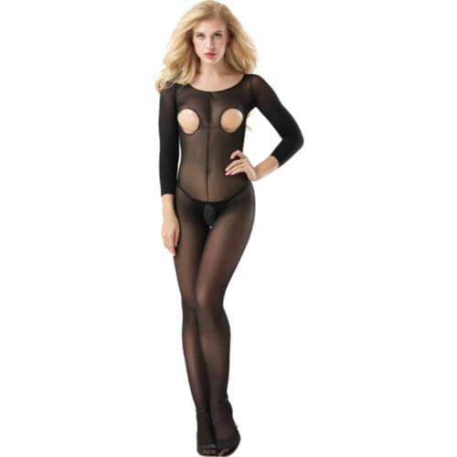 Transparent Hollow out Corset Long sleeves Silk stockings open bra body sexy costumes catsuit bodystocking open crotch lingerie
