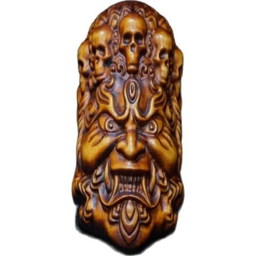 Carved boxwood handlebar Buddha head to ward off evil spirits and keep the house still