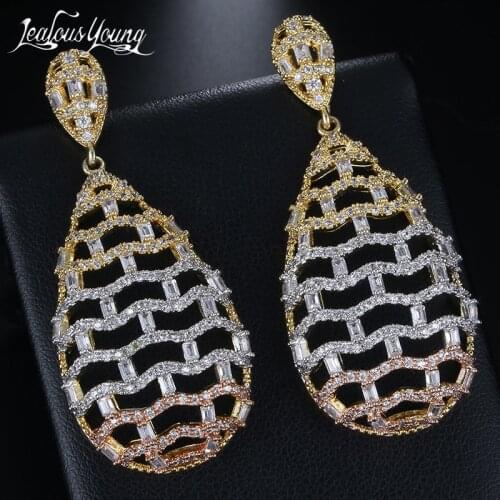 Luxury Ethnic Pear Shape Wedding Drop Earrings with AAA Cubic Zircon Big Dangle Earrings India Africa Multicolor Fashion Jewelry