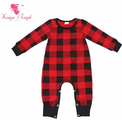 Kaiya Angel Christmas Red and Black Plaid Cotton Rompers Baby Girl Clothes Newborn Boy Summer Winter Rompers Factory Wholesale
