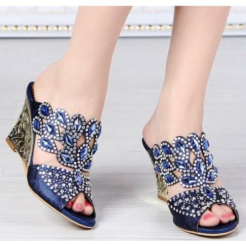 Chic Womens Rhinestone High Heel Wedding Bride Evening Party Sandal Shoe Slipper Shoes Bling Mules Plus Size New 2021