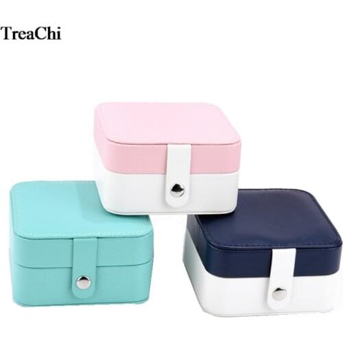 Faux Leather Fashion Cosmetic Jewelry Box Necklace Ring Earring Jewelry Travel Storage Display Gift Case With Mirror 3 Colors