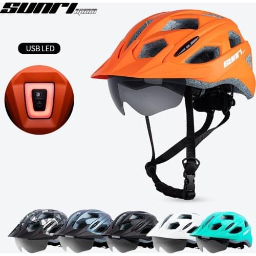 SUNRI Competition Mountain Bike Helmet TS-84 Ultralight Outdoor Cycling Helmet Detachable Brim Goggles Helmet with Tail Light