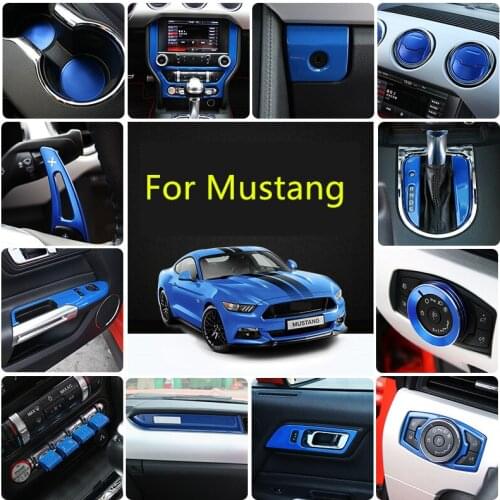 Blue ABS /Metal Glasses Switch Seat Adjust Gear Loudspeaker Air Outlet Frame For Ford Mustang 2015 16 17 18 AAA030