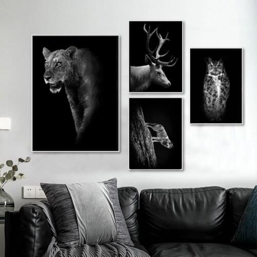 Modern Nature Wildlife Africa Wild Animals Black White Canvas Painting Poster Print Wall Art Picture for Living Room Home Decor