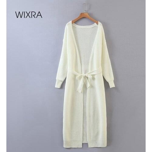 Wixra Womens Casual Long Sweater Cardigan With Sashes Soft Comfortable Simple Solid Loose Knitwear Autumn Spring
