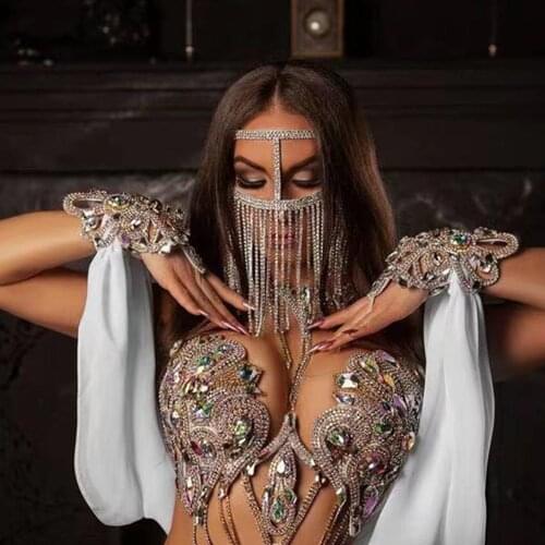 Womens Handmade Luxury Rhinestone Long Tassel Mask Fashion Sexy Makeup Ball Facial Accessories Mask Halloween Party Accessories