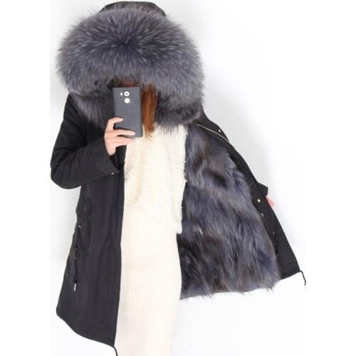 Winter Jacket Women Real fox Fur Coat Long Parka Outerwear Parkas Natural Raccoon Fur Collar Hood fox liner jacket Streetwear