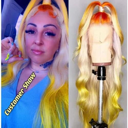 13X4COLODO Orange Highlight Wig Pre Plucked Lace Front Human Hair Wigs Remy Brazilian Transparent Lace Wigs for Women Human Hair