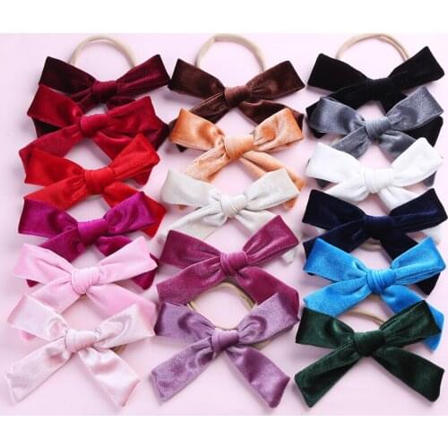 17pcs/lot Velvet Bows Nylon Headbands For Girls Knot Bows Nylon Head Bands Soft elastic Headband For Girls Hair Accessories