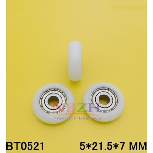 10pcs printer accessories BT0521 5*21.5*7mm Nylon Plastic Steel Bearings Pulley Wheels Embedded Groove Ball Bearings for 3D prin