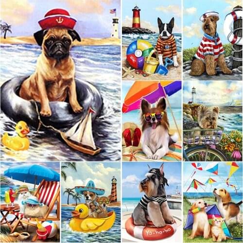 New 5D DIY Sea View Diamond Painting Dog Diamond Embroidery Cross Stitch Full Square Round Drill Crafts Manual Home Decor Gift