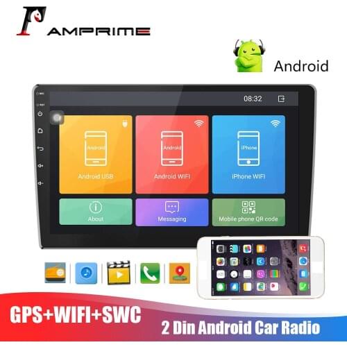 AMPrime Android 2 din 10.1'' Autoradio Car Radio1080P 2.5D Tempered Glass Mirror Car Stereo MP5 Player WIFI GPS Bluetooth FM AM