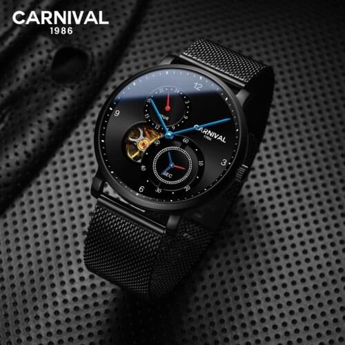 2021 CARNAVAL Hollow Movement Blue Point Sport Watch Mens Watches Relogio Masculino Top Brand Luxury Automatic Mechanical Watch