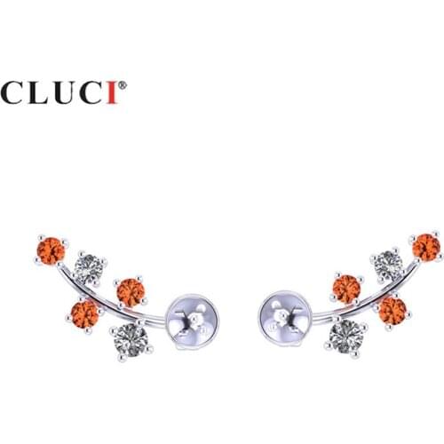 CLUCI 925 Sterling Silver Stud Earrings Jewelry Pearl Earring Mounting Red Zircon Earring for Women Silver 925 Earrings SE116SB