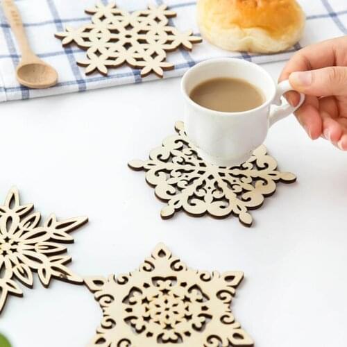 Wooden Snowflake Mug Coasters Holder Chic Drinks Coffee Tea Cup Mat Decor Mats 120pcs/lot LX1718