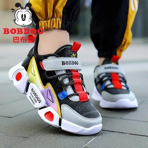 Cool stitching childrens sports shoes boys spring and autumn 2021 soft sole 4-16 years old childrens mesh leather waterproof