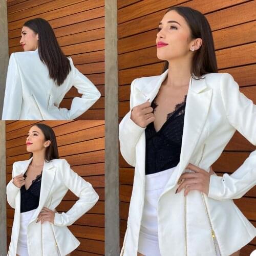 Elegant Blazer Women Peaked Lapel Coat Fashion White Solid Jacket Office Ladies Casual Daily Outfit Dress
