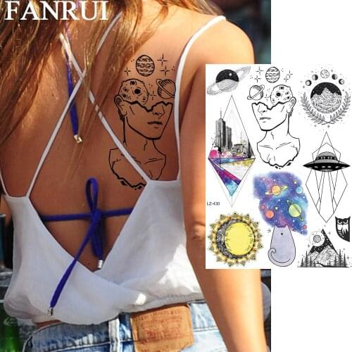 FANRUI Planets Star Temporary Tattoos For Women Sticker Universe Cute Fake Tatoos Diamond Spaceship Fake Art Custom Tattoo